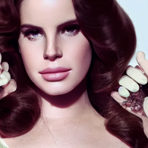 Image similar to Lana del rey in a hand cream commercial, photorealistic, detailed, studio