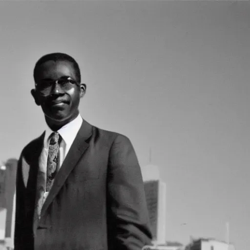 Image similar to vintage photo of a black man wearing a black suit in rio de janeiro