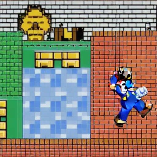 Prompt: A first-person view inside Word 1-1 of Super Mario Bros.