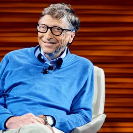 Image similar to Bill Gates, wearing a blue shirt and a white hat, investing in a company, in Shark Tank (2016)