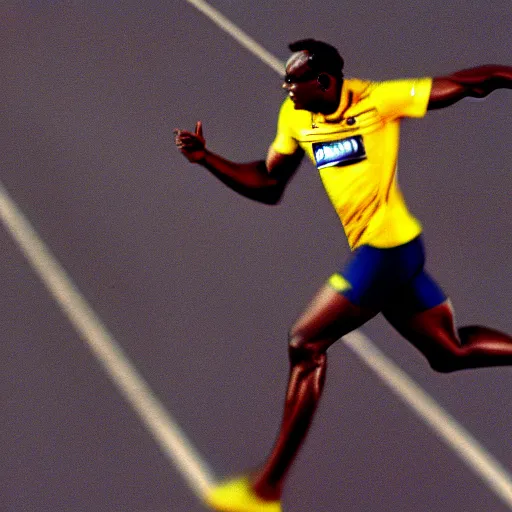 Image similar to usain bolt running on the moon, kodachrome film