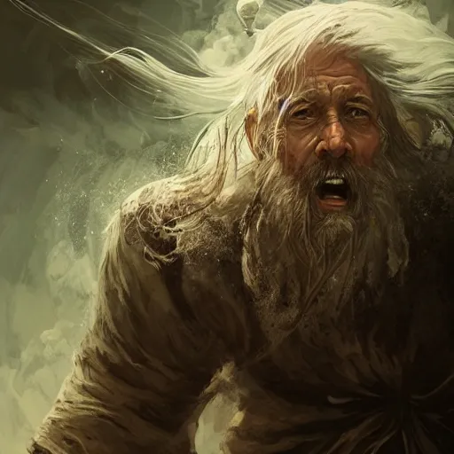 Image similar to grizzled ancient wizard character floating in a powerful action pose, concept art, hyper detailed, artstation, pinterest, anamorphic, lightroom, surreal portrait
