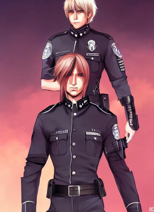 Image similar to Leon S kennedy as a Officer Bunny Character design, He has anime hair by charlie bowater, ross tran, artgerm, and makoto shinkai, detailed, inked, western comic book art