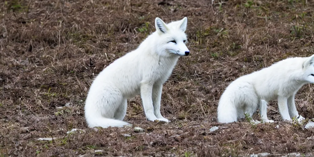 Prompt: white fox covered in clear translucent material like glass