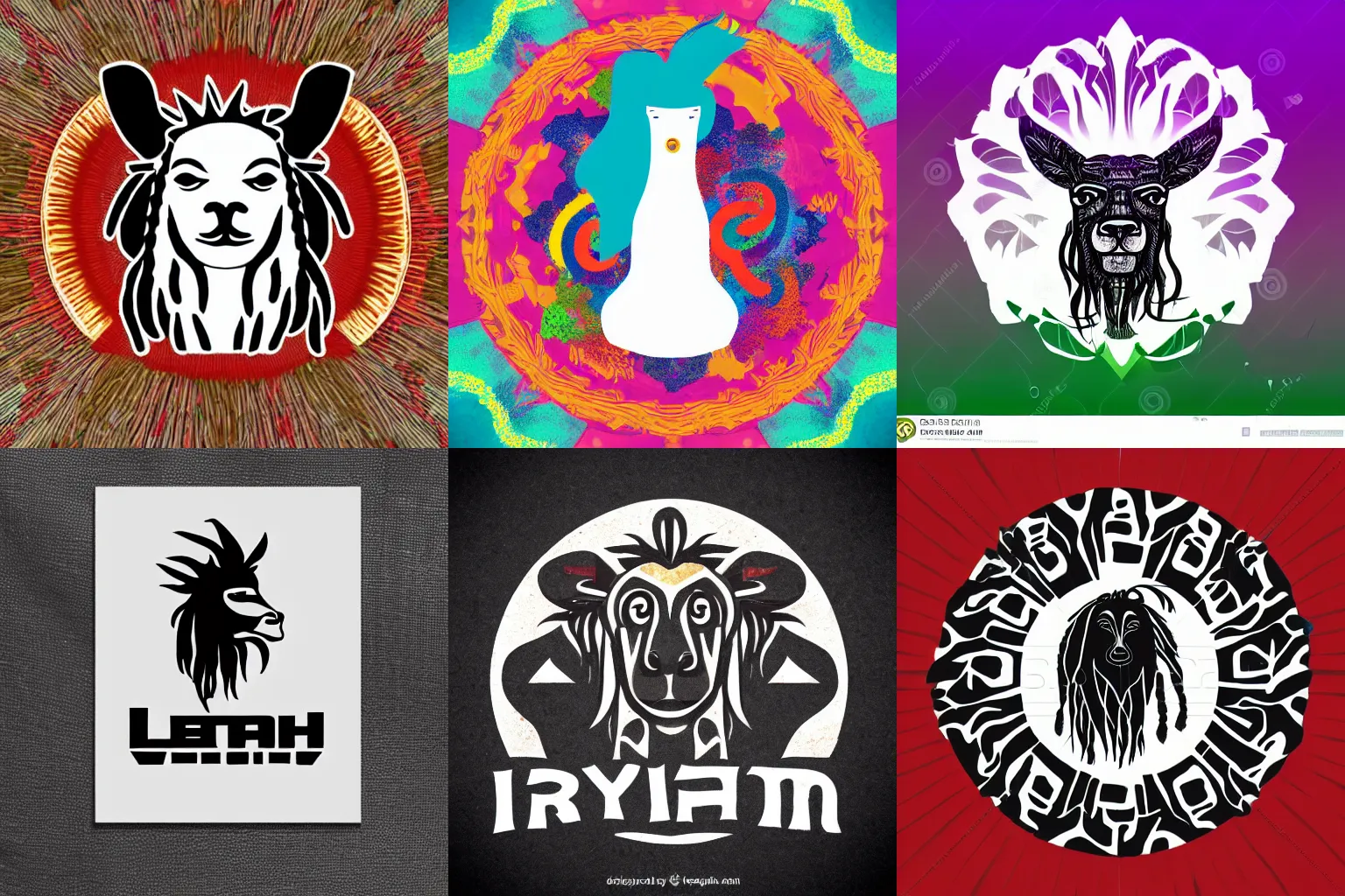 Prompt: logo in abstract style, lama with dreadlocks, boho