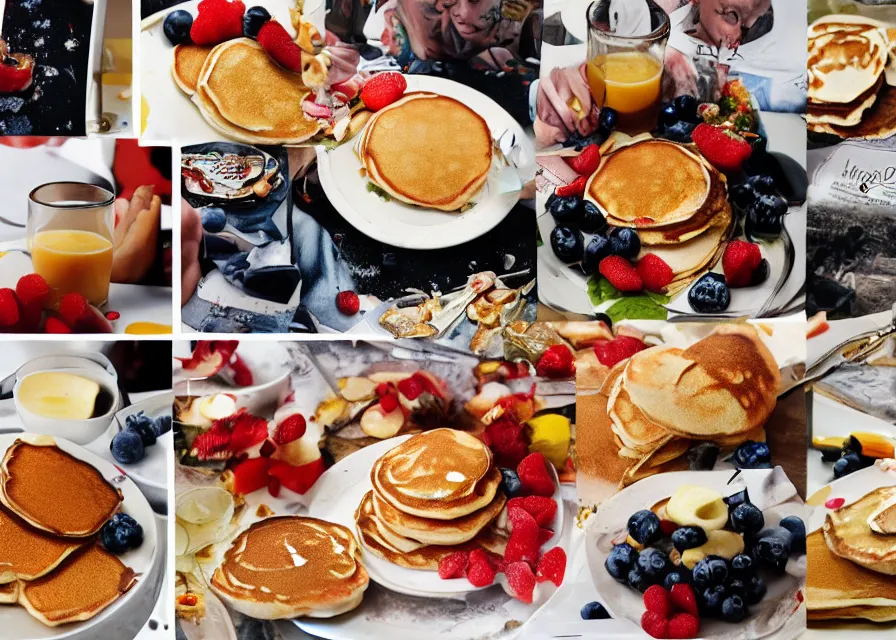 Image similar to pancakes for breakfast, magazine collage