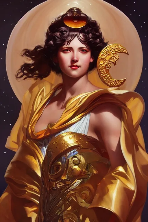 Image similar to god of moon, fantasy, painting by j. c. leyendecker, artgerm, trending on artstation