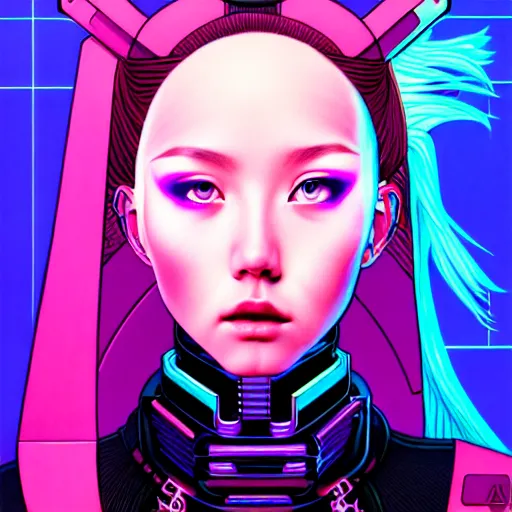 Image similar to portrait painting of a cyberpunk olivia hye from loona, sharp focus, award - winning, trending on artstation, masterpiece, highly detailed, intricate. art by josan gonzales and moebius and deathburger