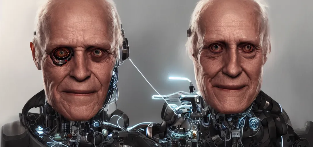 Prompt: hide the pain harold as a cyborg, digital portrait, robot with exoskeleton, futuristic scifi, artstation, 4 k, detailed