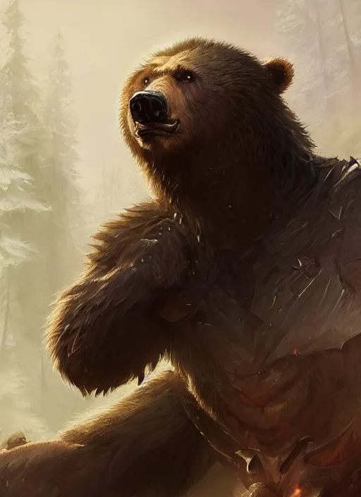 Image similar to werebear, d & d, fantasy, portrait, highly detailed, digital painting, trending on artstation, concept art, sharp focus, illustration, art by artgerm and greg rutkowski and magali villeneuve