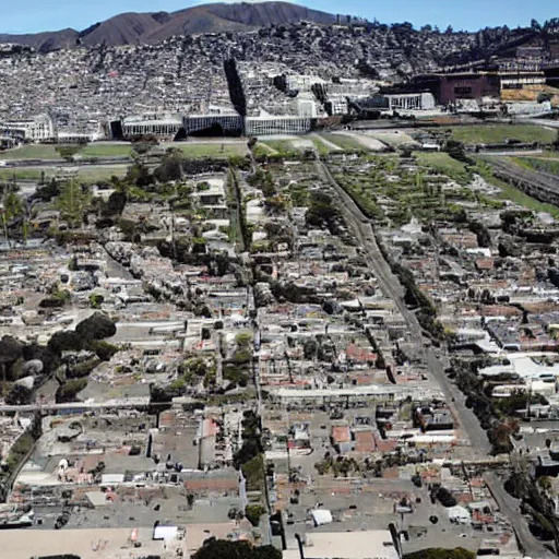 Image similar to san francisco mission dolores park wasteland after nuclear exchange