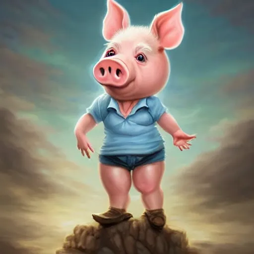 Prompt: cute little anthropomorphic funny female pig wearing shorts, a hat and a pale blue shirt!! tiny!! fully clothed!!! small, short, cute and adorable, character art portrait, matte fantasy painting, deviantart artstation, by jason felix by steve argyle by tyler jacobson by peter mohrbacher, cinema