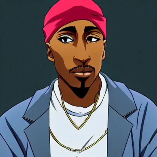 Image similar to Tupac Shakur, screenshot from a 2012s anime