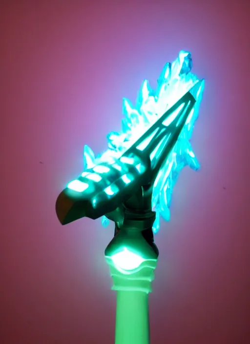 Image similar to Glowing Teal Battleaxe emanating energy