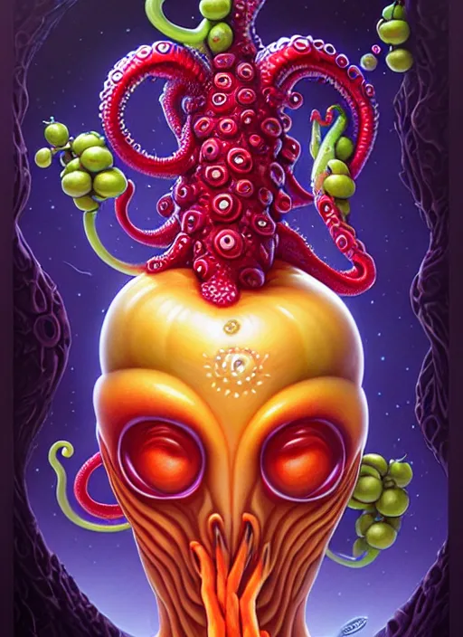 Image similar to cosmic lovecraft random fruit portrait, pixar style, by tristan eaton stanley artgerm and tom bagshaw.