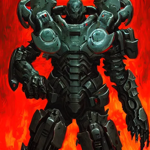 Image similar to doom slayer, painted by tsutomu nihei, painted by stanley lau