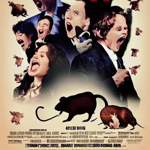 Prompt: movie poster of rats, a musical about singing rats, starring willem dafoe
