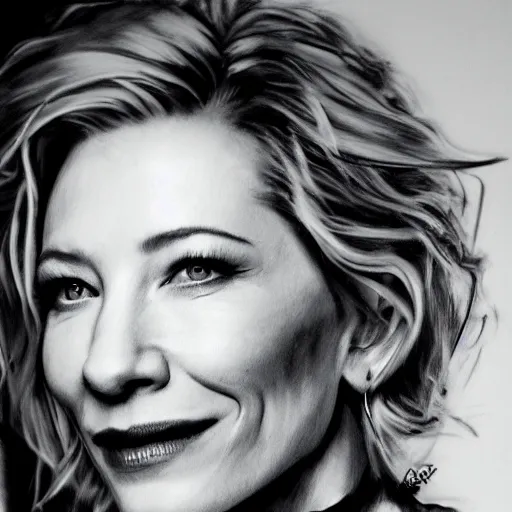 Image similar to graffiti of cate blanchett, photorealism,