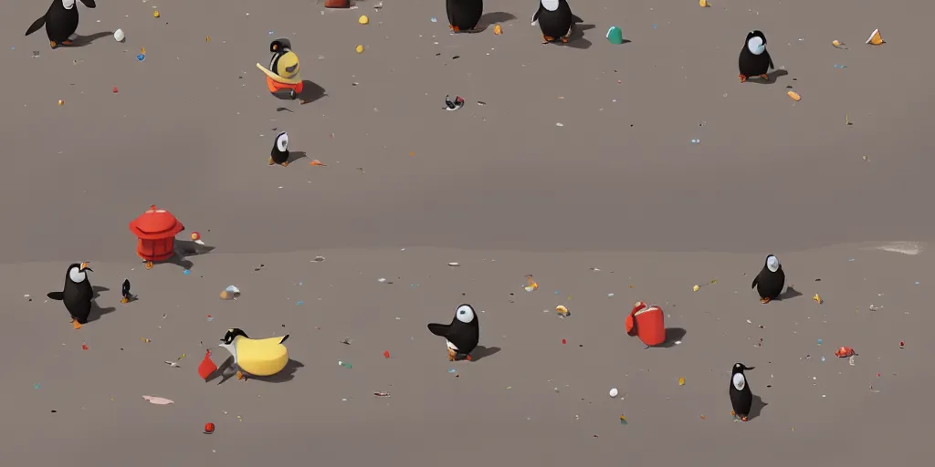 Prompt: cute cartoon penguins at the beach by Goro Fujita and Simon Stalenhag and Pixar, 8k, trending on artstation, hyper detailed, cinematic