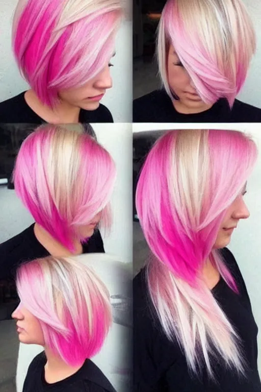 Prompt: pinterest trending blond and pink hairstyles, volume, short hair, photo, fashion,