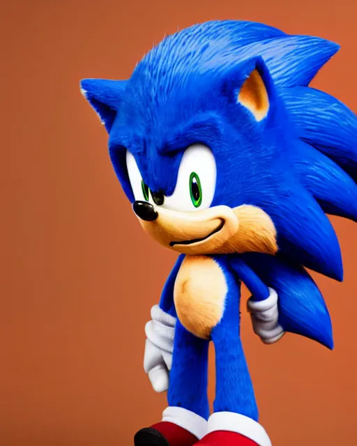 Image similar to An extremely wholesome studio portrait of a happy Sonic the Hedgehog, bokeh, 90mm, f/1.4