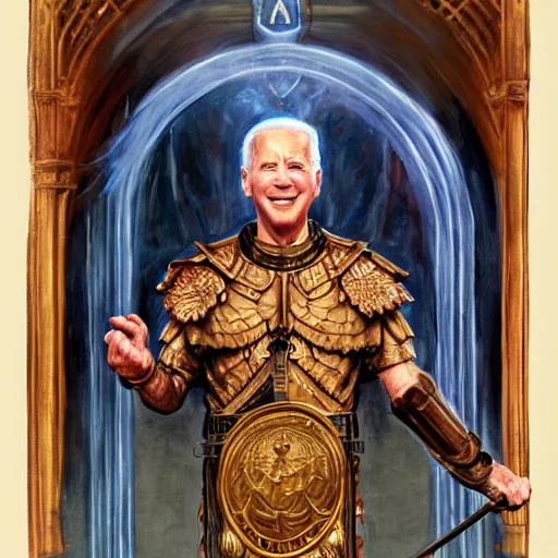 Image similar to mystical portrait of joe biden as cthonic war deity by j. c. leyendecker, bosch, willim blake, jon mcnaughton, and beksinski