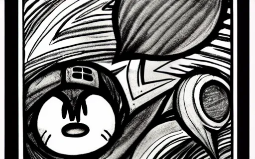 Image similar to Kirby's dreamland, ink drawing, trending on pinterest