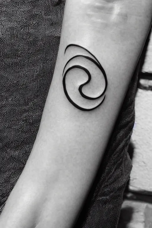 Image similar to a simple tattoo design of birds flying in a 8 spiral, black ink, logo