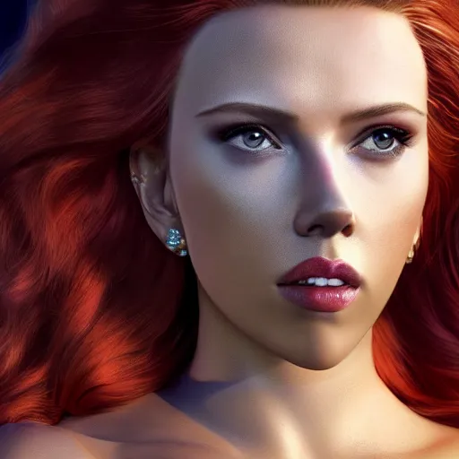 Image similar to scarlett johansson in a mermaid outfit fantasy, highly detailed face, 8 k