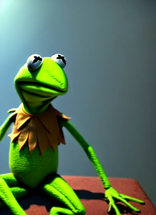 Image similar to kermit the frog in fallout 4, hq screen shot, octane render, cinematic lighting, sharp detail, 5 k