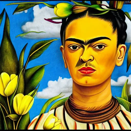 Image similar to yellow tulip frida kahlo condesa plane sky cloud cofee italy