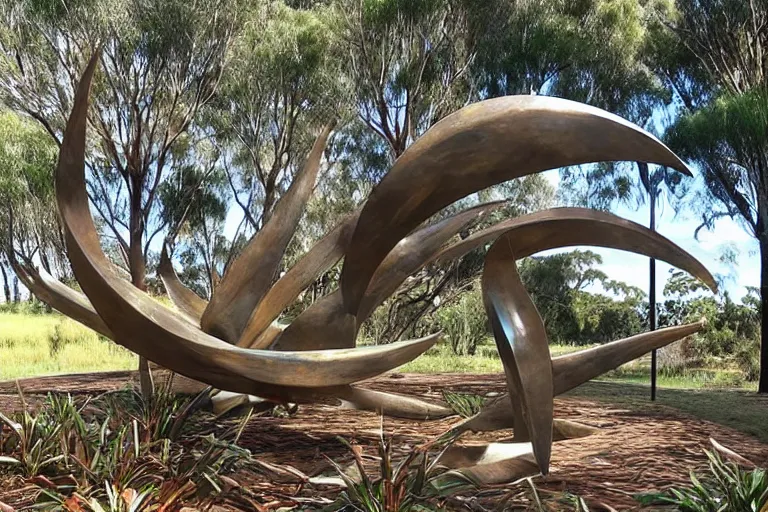 Image similar to “dramatic award-winning sculpture in an Australian wetlands, sculpture garden”