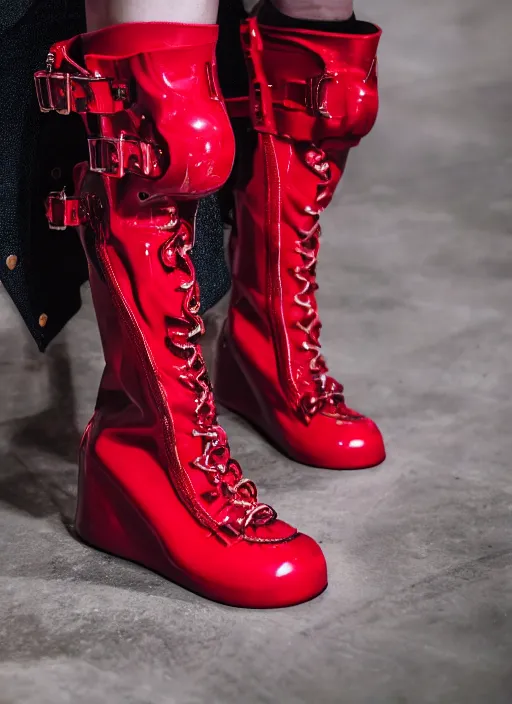 Image similar to hyperrealistic and heavy detailed balenciaga boots of whole lotta red by playboi carti, leica sl 2 5 0 mm, vivid color, high quality, high textured, real life