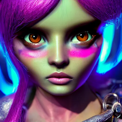 Prompt: Ethereal, mysterious stunning maximalist mesmerizing cyberpunk Dora The Explorer from the rainbow sky paradise, high-tech, professional high fashion model photo shoot, hyperdetailed by Mark Ryden and artgerm and Hiroyuki-Mitsume Takahashi, close-up 35mm macro shot, hyperrealism, 8k resolution 3D, cinematic, dynamic lighting, octane render, unreal engine 5