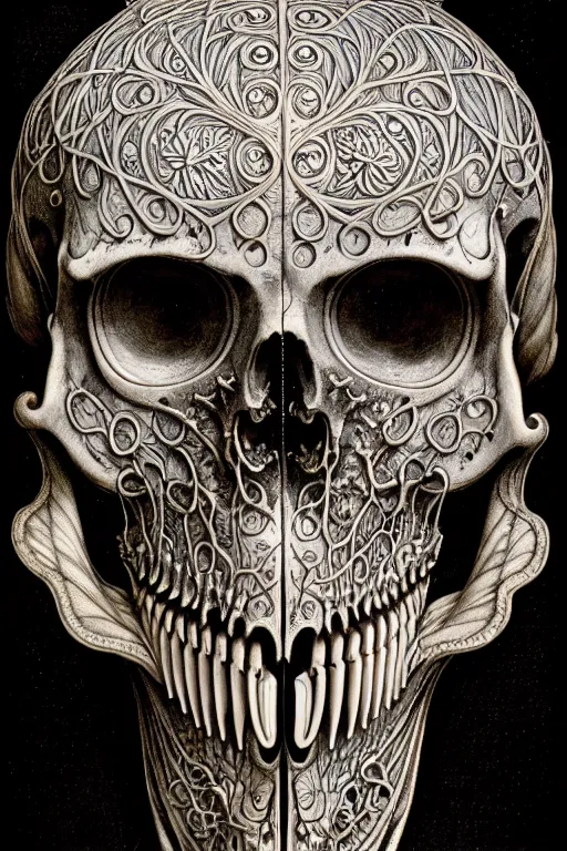 Image similar to art forms of nature by ernst haeckel, memento mori by arthur rackham, ornate antique porcelain beautiful skull mask, ultrasharp, photorealistic, hyperdetailed, octane render, polished, art nouveau, neo - gothic, gothic, intricate ornamental organic filigree, art nouveau botanicals, art forms of nature by ernst haeckel, horizontal symmetry, symbolist, visionary