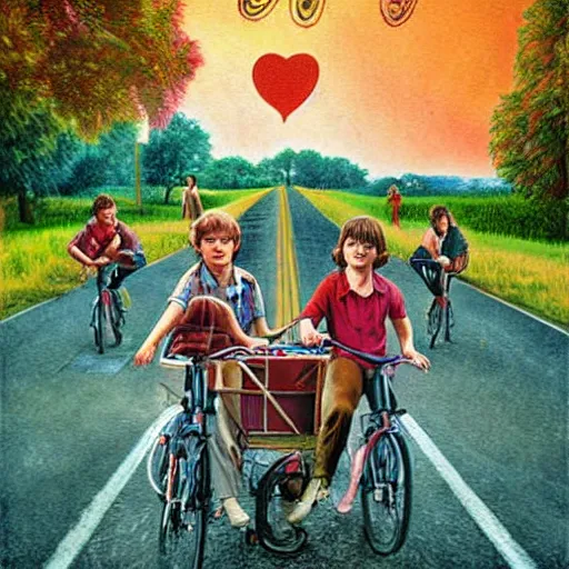 Prompt: surrealism painting of love by stranger things
