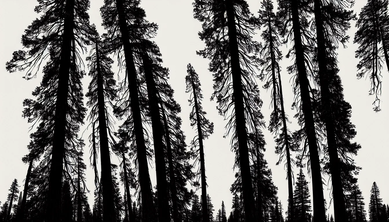 Image similar to hiking past giant sequoias by mads berg, karolis strautniekas, film noir, stippled light, dramatic lighting, editorial illustration, detailed, fine texture, matte print,