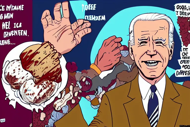 Image similar to Joe Biden loves ice cream, melts people, Junji Ito