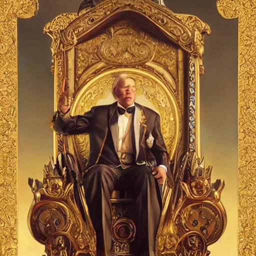 Prompt: A portrait of a king sitting on his throne, digital painting, artstation, concept art, donato giancola, Joseph Christian Leyendecker, WLOP, Boris Vallejo, Breathtaking, 8k resolution, extremely detailed, beautiful, establishing shot, artistic, hyperrealistic, beautiful face, octane render, cinematic lighting, dramatic lighting, masterpiece