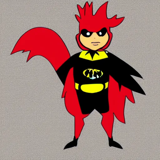 Prompt: A rooster dressed like Batman, cartoon