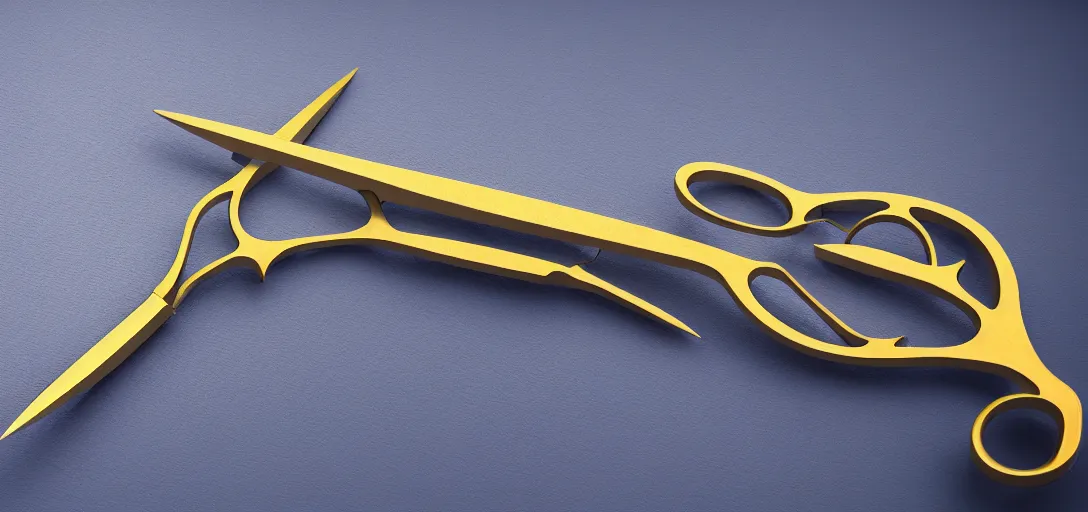Prompt: detailed golden tailor scissors cutting a big diamond, symmetrical, details, smooth, sharp focus, illustration, realistic, cinematic, artstation,, award winning, rgb, ethereal blue lighting, 8k