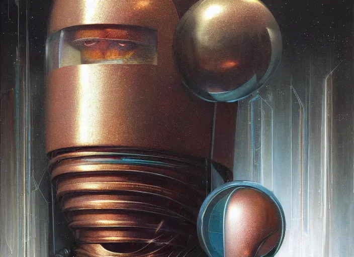 Image similar to a portrait headshot of sci fi metallic human, bright eyes, melancholic complex geometric figure liminal machinery by oskar schlemmer, moebius, john berkey, metaverse, oil on canvas, portrait facial head, featured on artstation, hd wallpaper