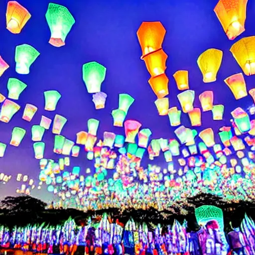 Prompt: the sky lantern festival in thailand to release kongming lanterns