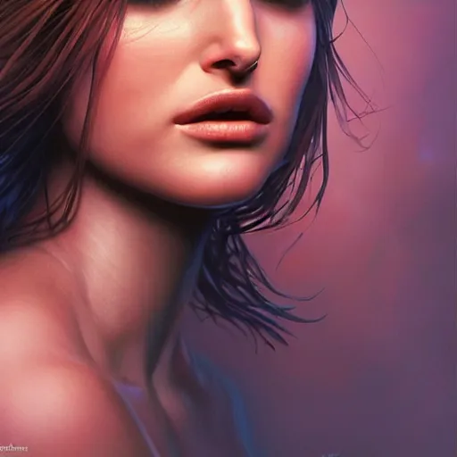 Image similar to photorealistic beautiful ethereal natalie portman in the style of michael whelan and greg rutkowski. hyperdetailed photorealism, 1 0 8 megapixels, amazing depth, glowing rich colors, powerful imagery, psychedelic overtones, 3 d finalrender, 3 d shading, cinematic lighting, artstation concept art