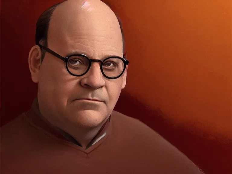 Prompt: a portrait of george costanza deep in thought, rule of thirds, digital painting, warm color scheme, dynamic lighting, octane, by sharandula and alice zhang and greg rutkowski, trending on artstation