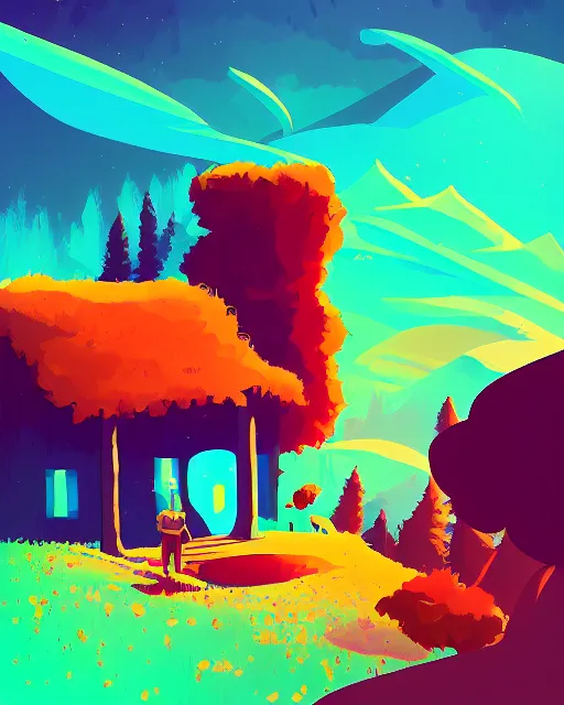 Image similar to autumn hill cabin man illustration by anton fadeev