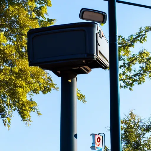 Prompt: truck above a street light pole
