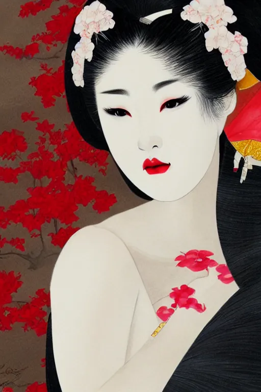Image similar to sensual and very seductive geisha, digital art, 8k, character, realistic, portrait, photorealism, japan watercolour, masterpiece art