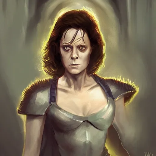 Prompt: young sigourney weaver as a d & d draconic sorcerer, character portrait by wlop