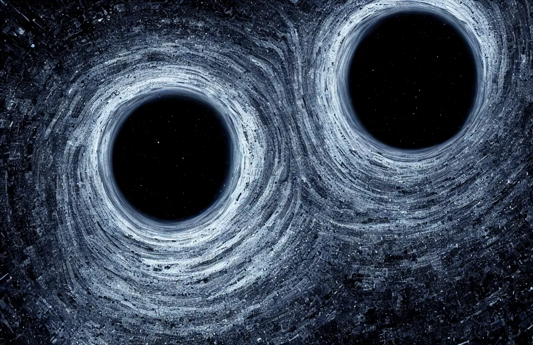 Image similar to black hole collapses into stability ; halls of space by ben wanat ; interstellar black hole ; surrealism ; digital art ; final cinema cut ; 8 k render ; 1 2 k 8 k ; ultra rich detail 1 0 0 0 hour render